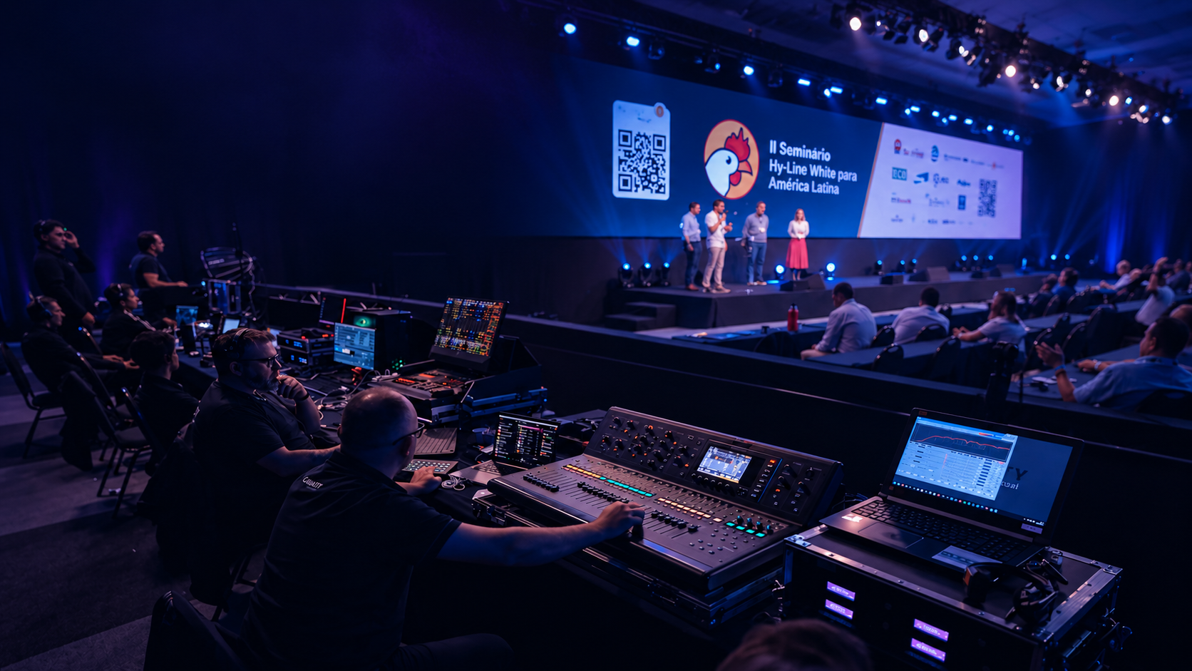 Bastidores do Seminario Hy Line White - QAV Eventos | Painel de Led, Som, Luz e Imagem